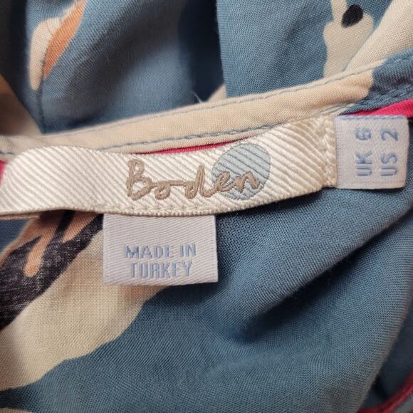 Boden Easy Printed Top Pleated Leaf Print Blue Size 2 - Picture 4 of 6